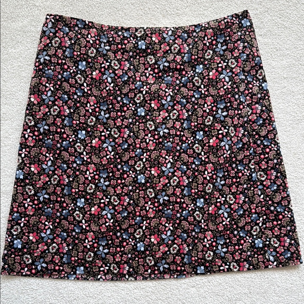 LOFT Black Floral A-Line Mini Skirt